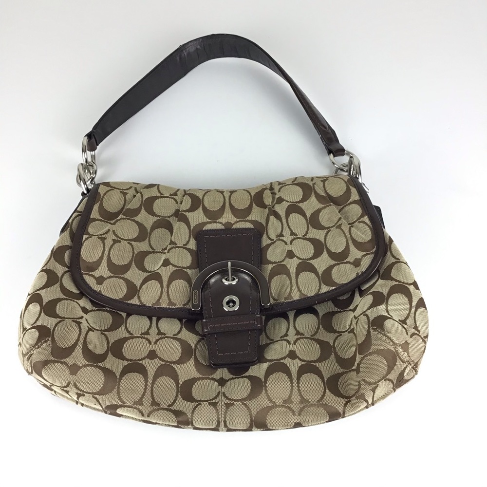 COACH Soho Signature Flap Hobo Brown/ Tan Handbag